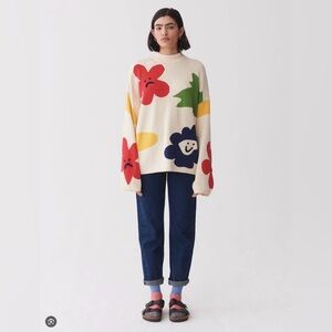 Lazy oaf cream flower bed oversized bell sleeve jumper sweater M